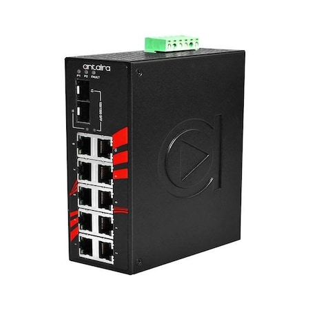 Antaira 12-Port Industrial Gigabit Unmanaged Ethernet Switch, w/10-10/100/1000Tx + 2-100/1000 SFP Slots; EOT LNX-1202G-SFP-T